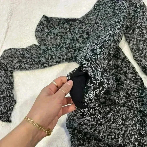 Abercrombie Fitch Long Sleeve Black & White Print Dress With Pockets - Size S - Picture 6 of 6